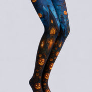 Haunted Pumpkin Cottage Halloween Patterned Tights L67-10