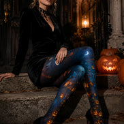 Haunted Pumpkin Cottage Halloween Patterned Tights L67-10