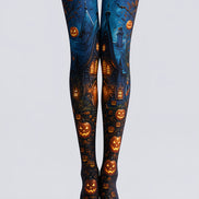 Haunted Pumpkin Cottage Halloween Patterned Tights L67-10