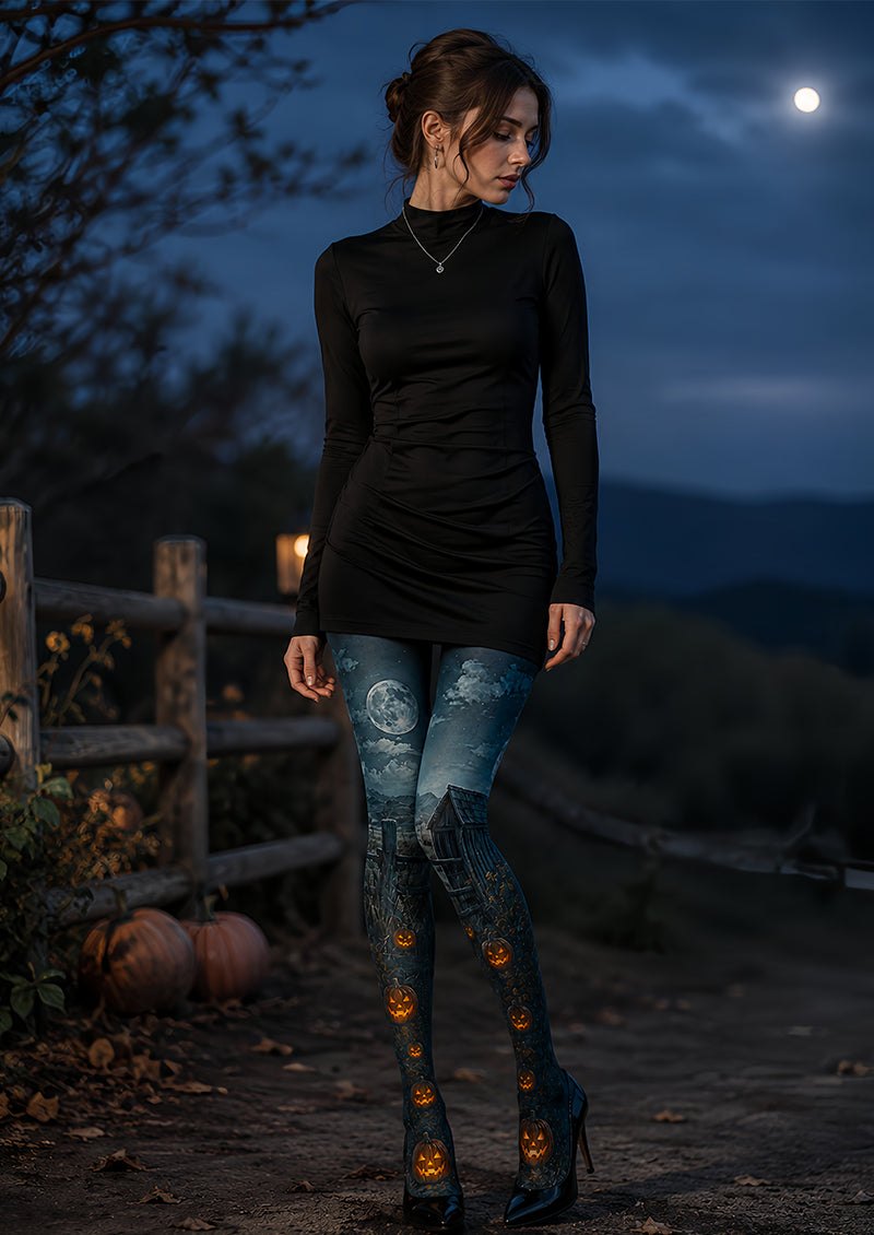 Halloween Moonlight Pumpkin Tights Gothic Night Pantyhose L67-11