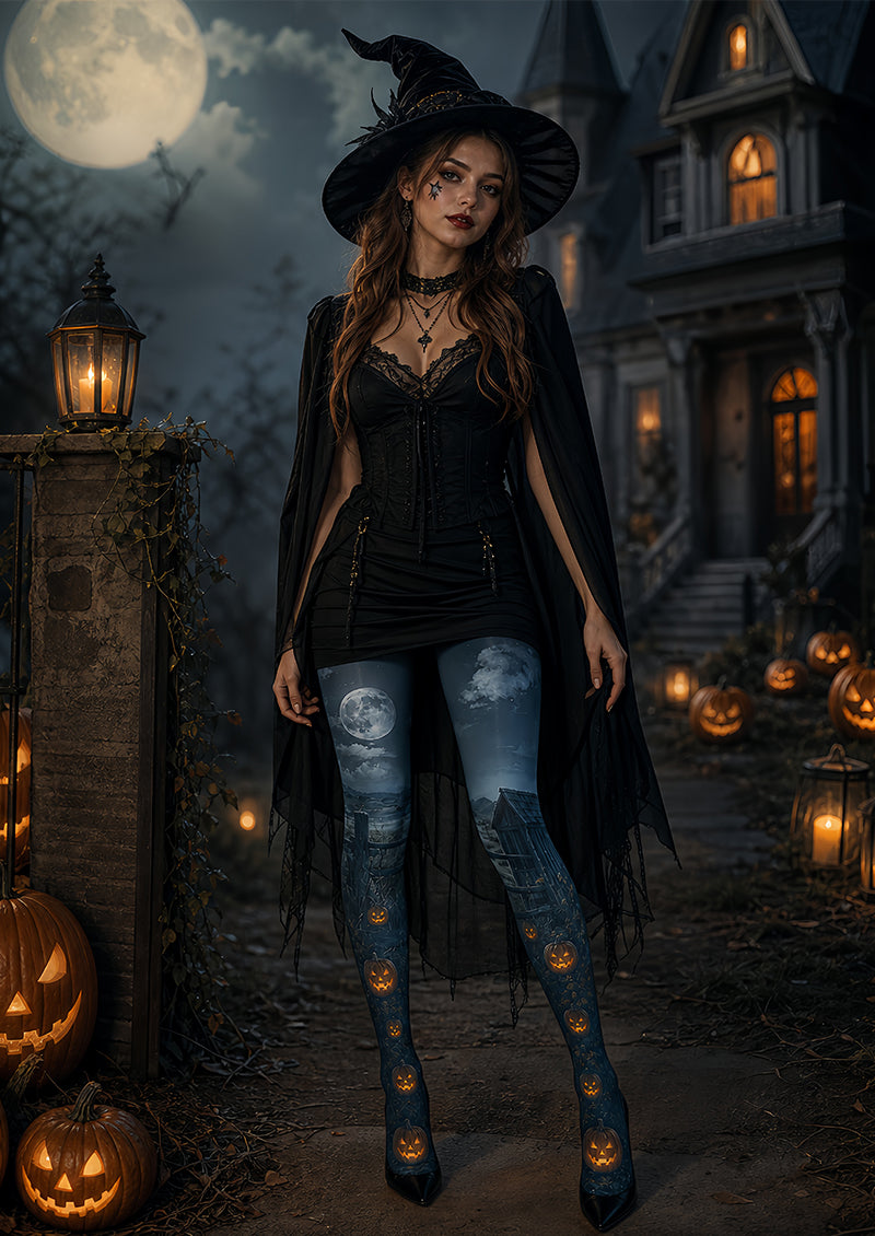 Halloween Moonlight Pumpkin Tights Gothic Night Pantyhose L67-11