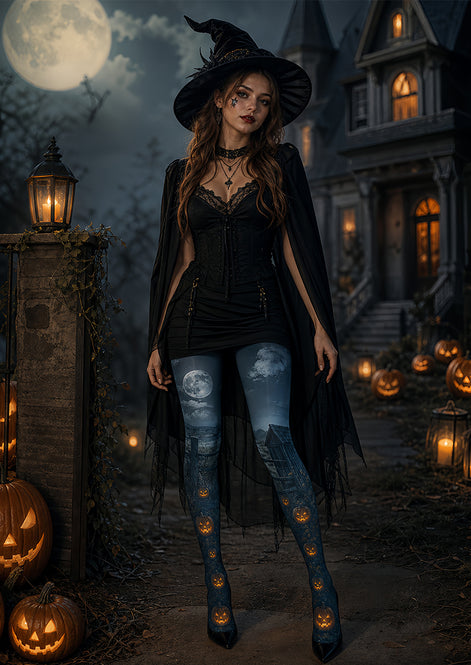 Halloween Moonlight Pumpkin Tights Gothic Night Pantyhose L67-11