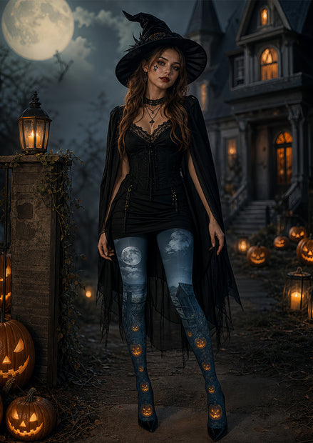Halloween Moonlight Pumpkin Tights Gothic Night Pantyhose L67-11