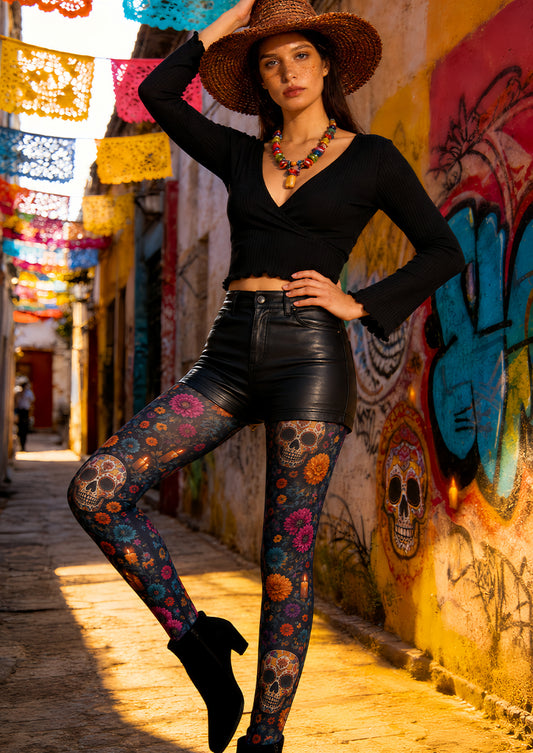 Colorful Skull Tights Halloween Costume Pantyhose L67-17