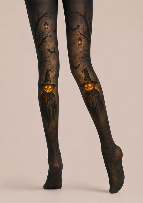 Pumpkin Scarecrow Halloween Party Black Tights L67-19