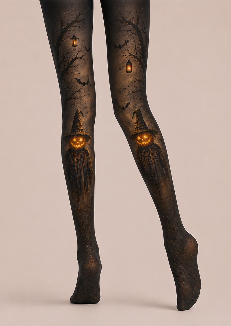 Pumpkin Scarecrow Halloween Party Black Tights L67-19