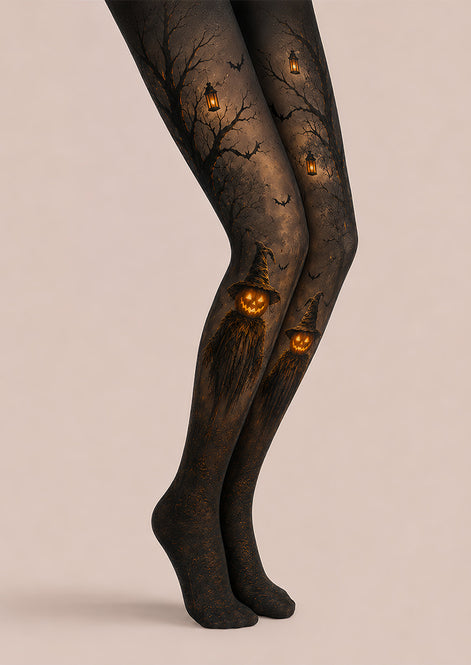 Pumpkin Scarecrow Halloween Party Black Tights L67-19