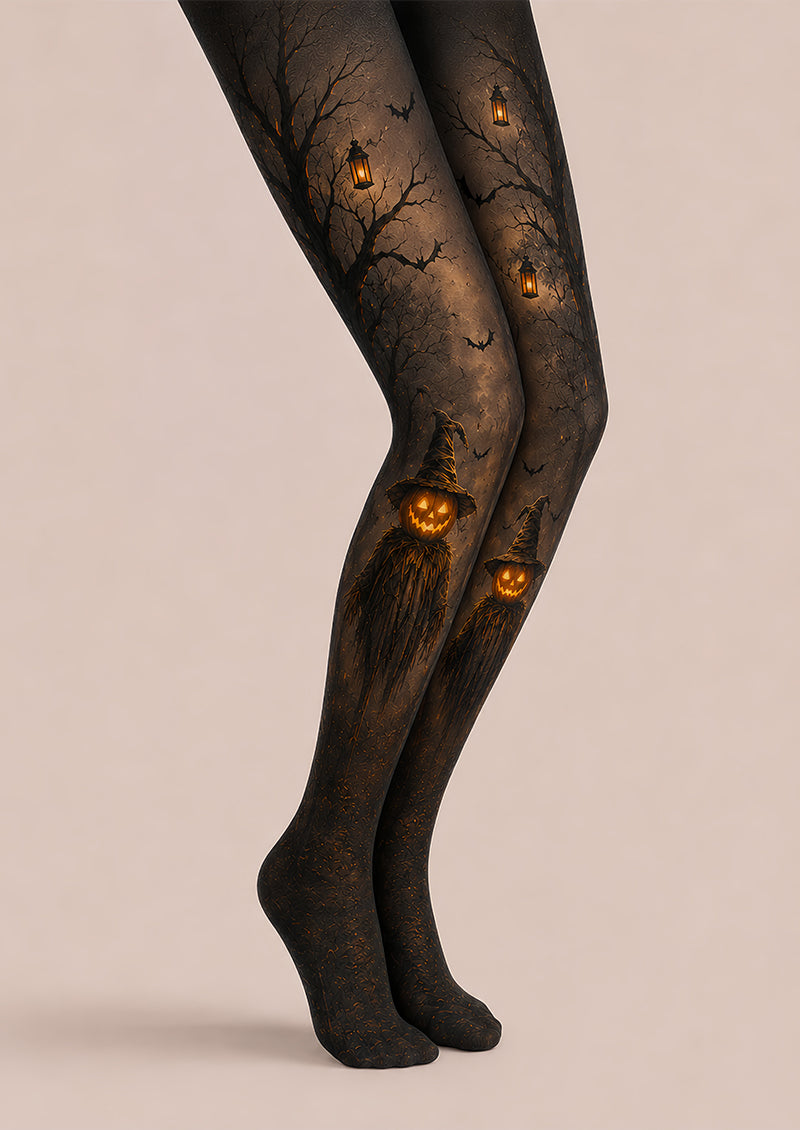 Pumpkin Scarecrow Halloween Party Black Tights L67-19