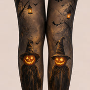 Pumpkin Scarecrow Halloween Party Black Tights L67-19