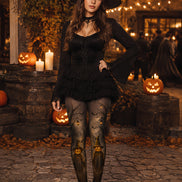 Pumpkin Scarecrow Halloween Party Black Tights L67-19