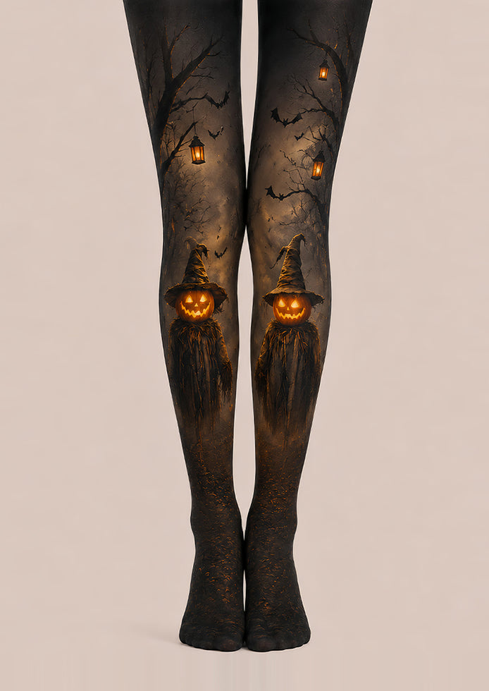 Pumpkin Scarecrow Halloween Party Black Tights L67-19