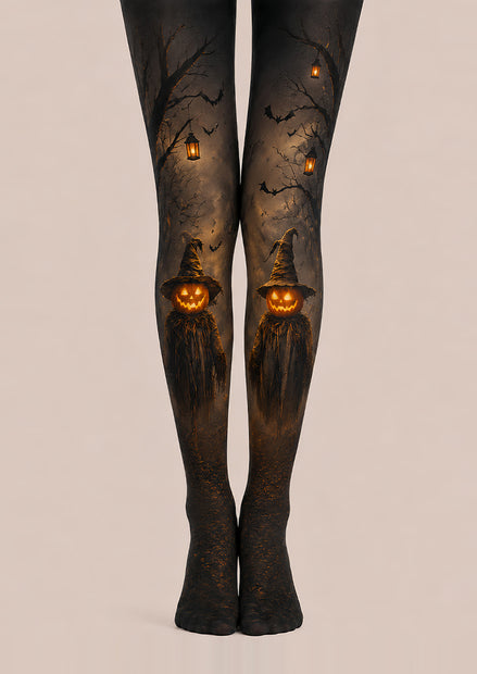 Pumpkin Scarecrow Halloween Party Black Tights L67-19