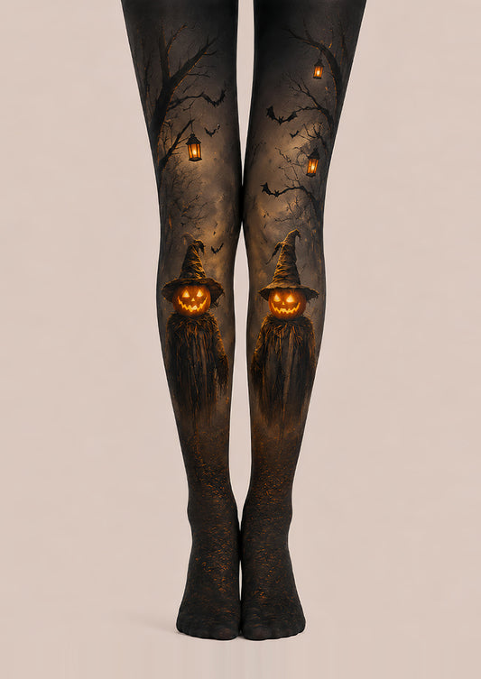 Pumpkin Scarecrow Halloween Party Black Tights L67-19