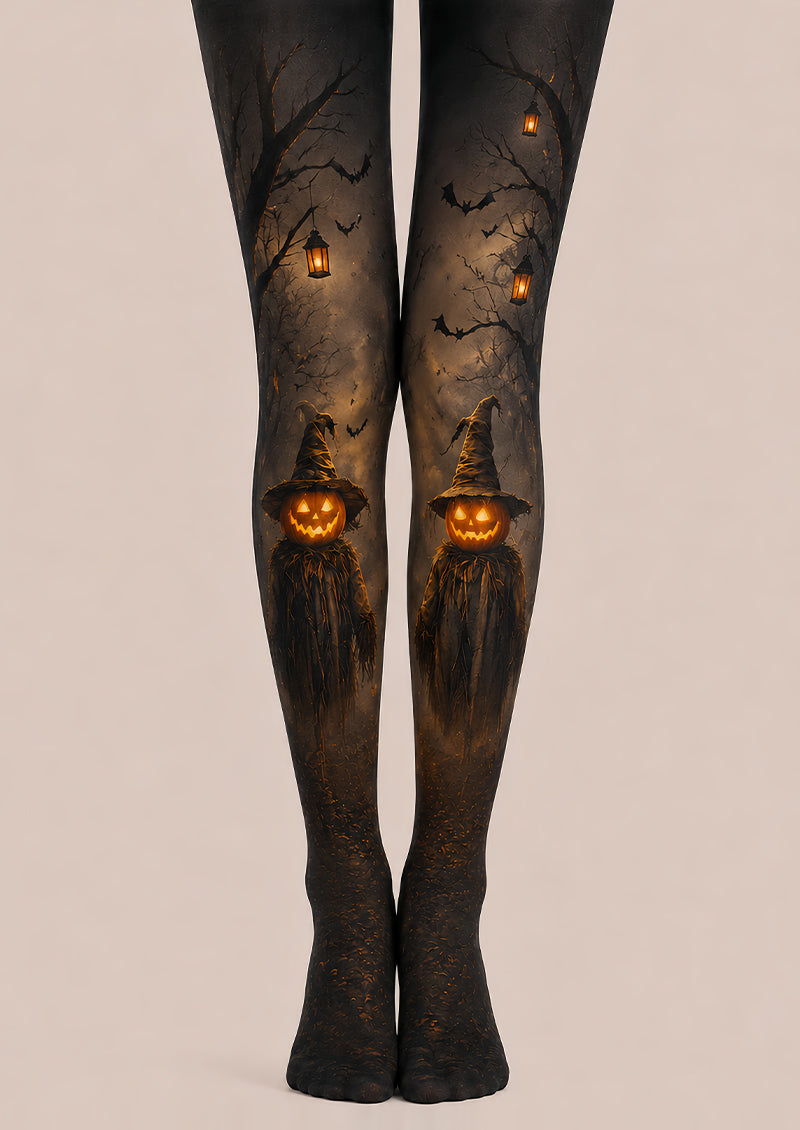 Pumpkin Scarecrow Halloween Party Black Tights L67-19