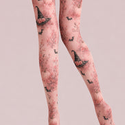 Pink Witch Hat Pumpkin Halloween Patterned Tights L67-2