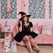 Pink Witch Hat Pumpkin Halloween Patterned Tights L67-2