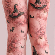 Pink Witch Hat Pumpkin Halloween Patterned Tights L67-2