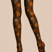 Halloween Skull Floral Tights Gothic Pattern Pantyhose L67-20