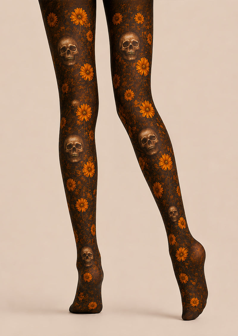 Halloween Skull Floral Tights Gothic Pattern Pantyhose L67-20