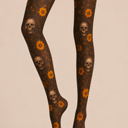Halloween Skull Floral Tights Gothic Pattern Pantyhose L67-20