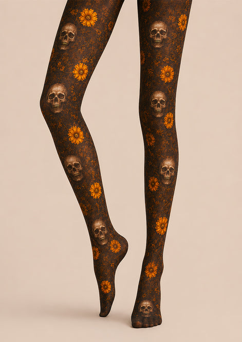 Halloween Skull Floral Tights Gothic Pattern Pantyhose L67-20