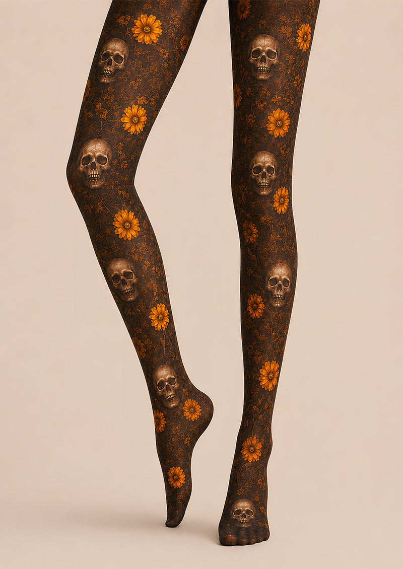 Halloween Skull Floral Tights Gothic Pattern Pantyhose L67-20