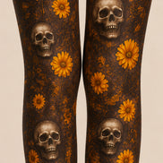 Halloween Skull Floral Tights Gothic Pattern Pantyhose L67-20