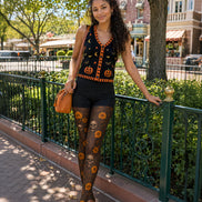 Halloween Skull Floral Tights Gothic Pattern Pantyhose L67-20
