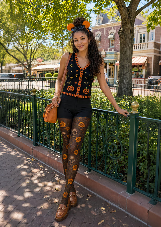 Halloween Skull Floral Tights Gothic Pattern Pantyhose L67-20