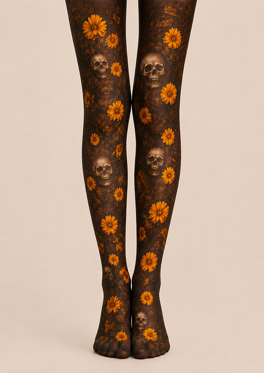 Halloween Skull Floral Tights Gothic Pattern Pantyhose L67-20