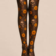Halloween Skull Floral Tights Gothic Pattern Pantyhose L67-20