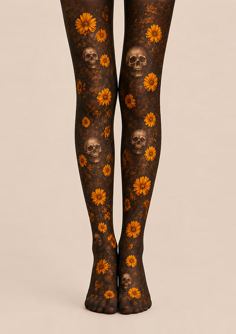 Halloween Skull Floral Tights Gothic Pattern Pantyhose L67-20