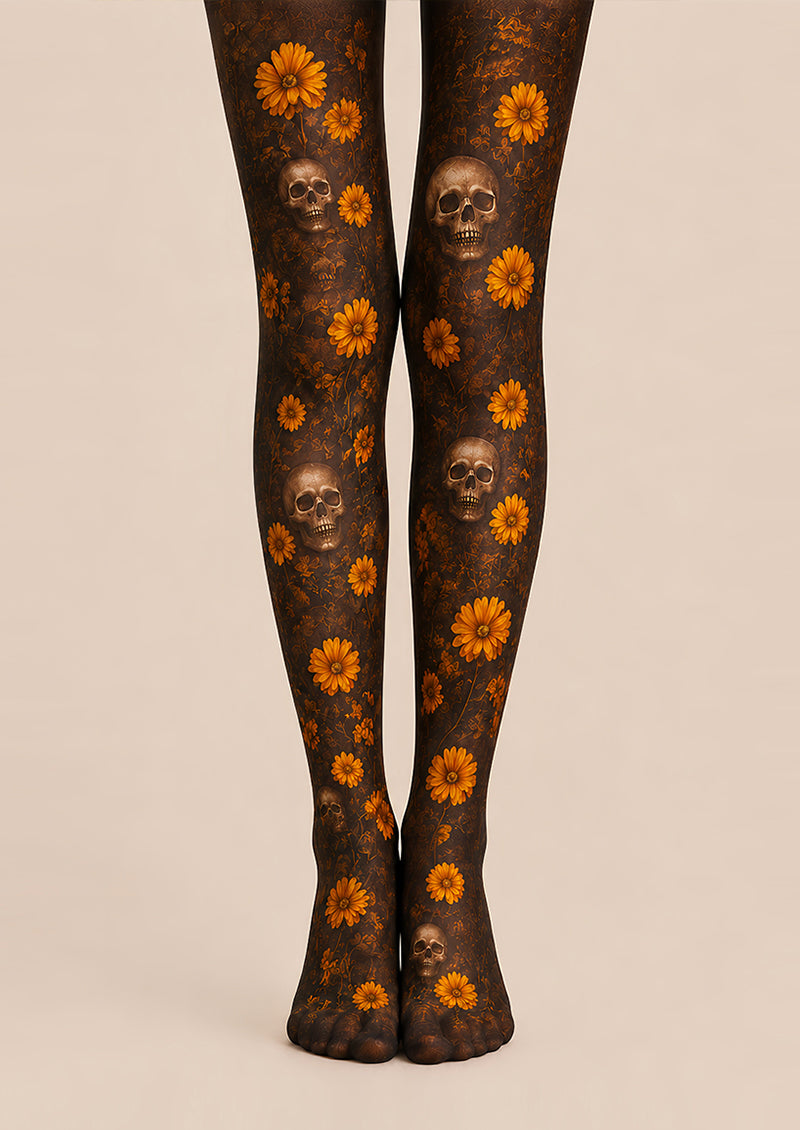 Halloween Skull Floral Tights Gothic Pattern Pantyhose L67-20