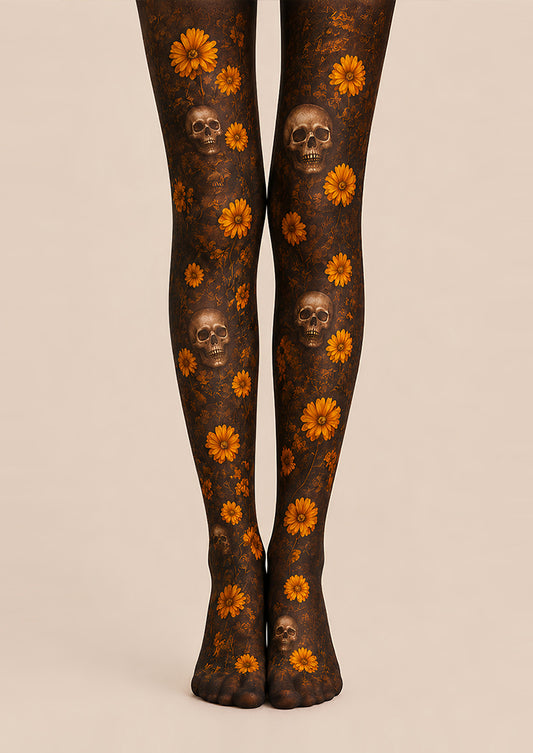 Halloween Skull Floral Tights Gothic Pattern Pantyhose L67-20