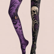 Gothic Tights Purple Skull Rose Pattern Pantyhose L67-22