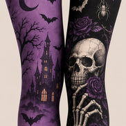 Gothic Tights Purple Skull Rose Pattern Pantyhose L67-22