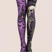 Gothic Tights Purple Skull Rose Pattern Pantyhose L67-22