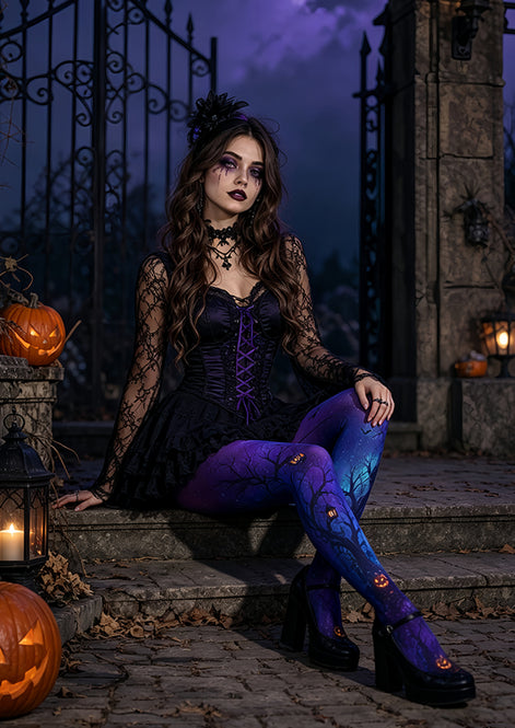 Halloween Gothic Forest Tights Pumpkin Bat Pantyhose L67-23
