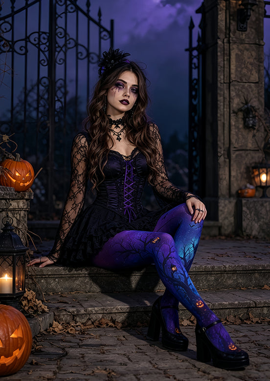 Halloween Gothic Forest Tights Pumpkin Bat Pantyhose L67-23
