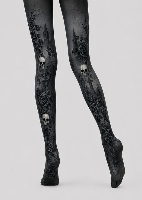 Black Rose Skull Halloween Cosplay Tights L67-24