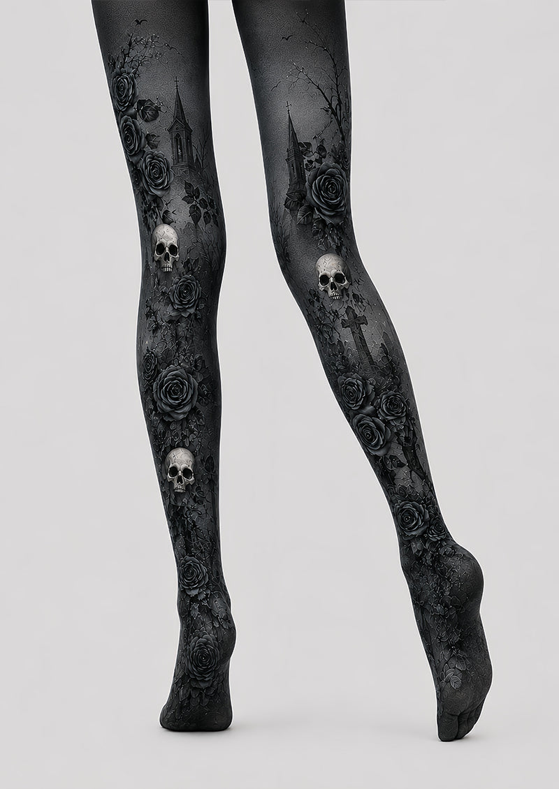 Black Rose Skull Halloween Cosplay Tights L67-24
