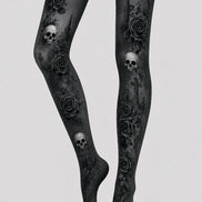 Black Rose Skull Halloween Cosplay Tights L67-24