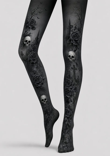 Black Rose Skull Halloween Cosplay Tights L67-24