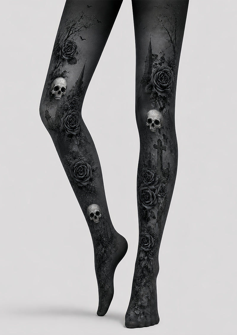 Black Rose Skull Halloween Cosplay Tights L67-24