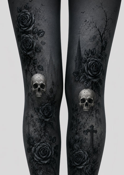 Black Rose Skull Halloween Cosplay Tights L67-24