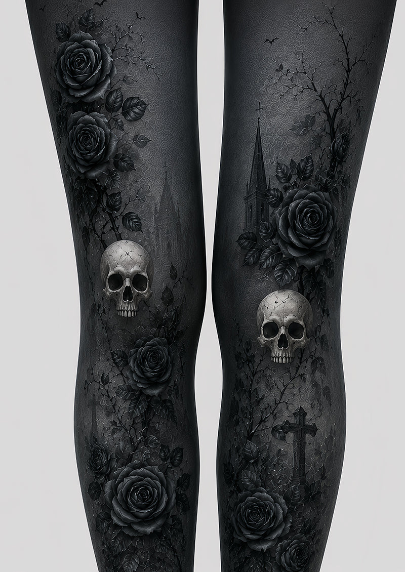 Black Rose Skull Halloween Cosplay Tights L67-24