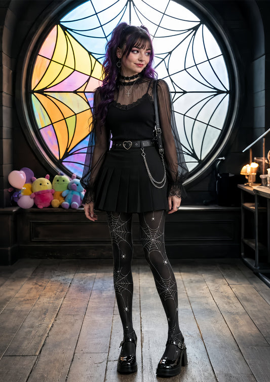 Black Spider Web Halloween Costume Pantyhose L67-25