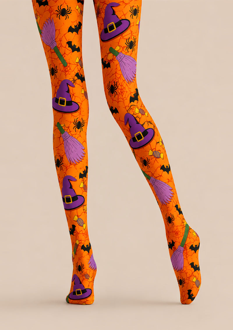 Orange Witch Hat Halloween Party Tights L67-27