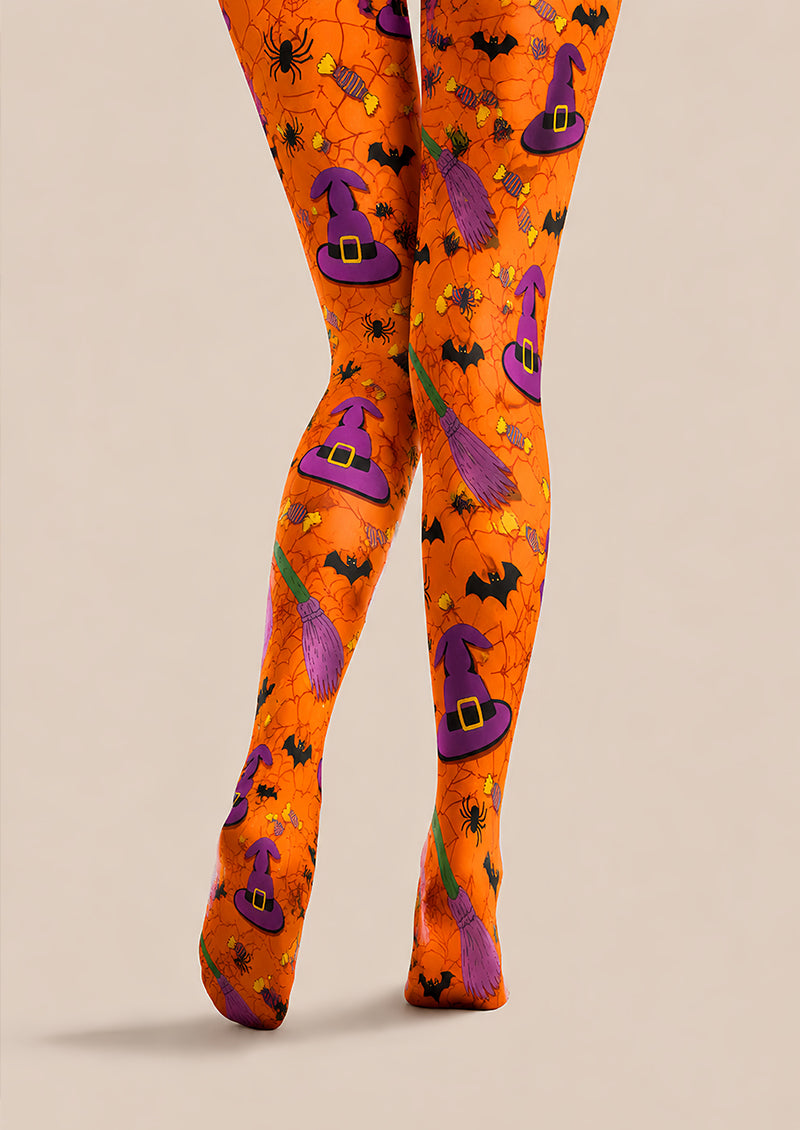 Orange Witch Hat Halloween Party Tights L67-27