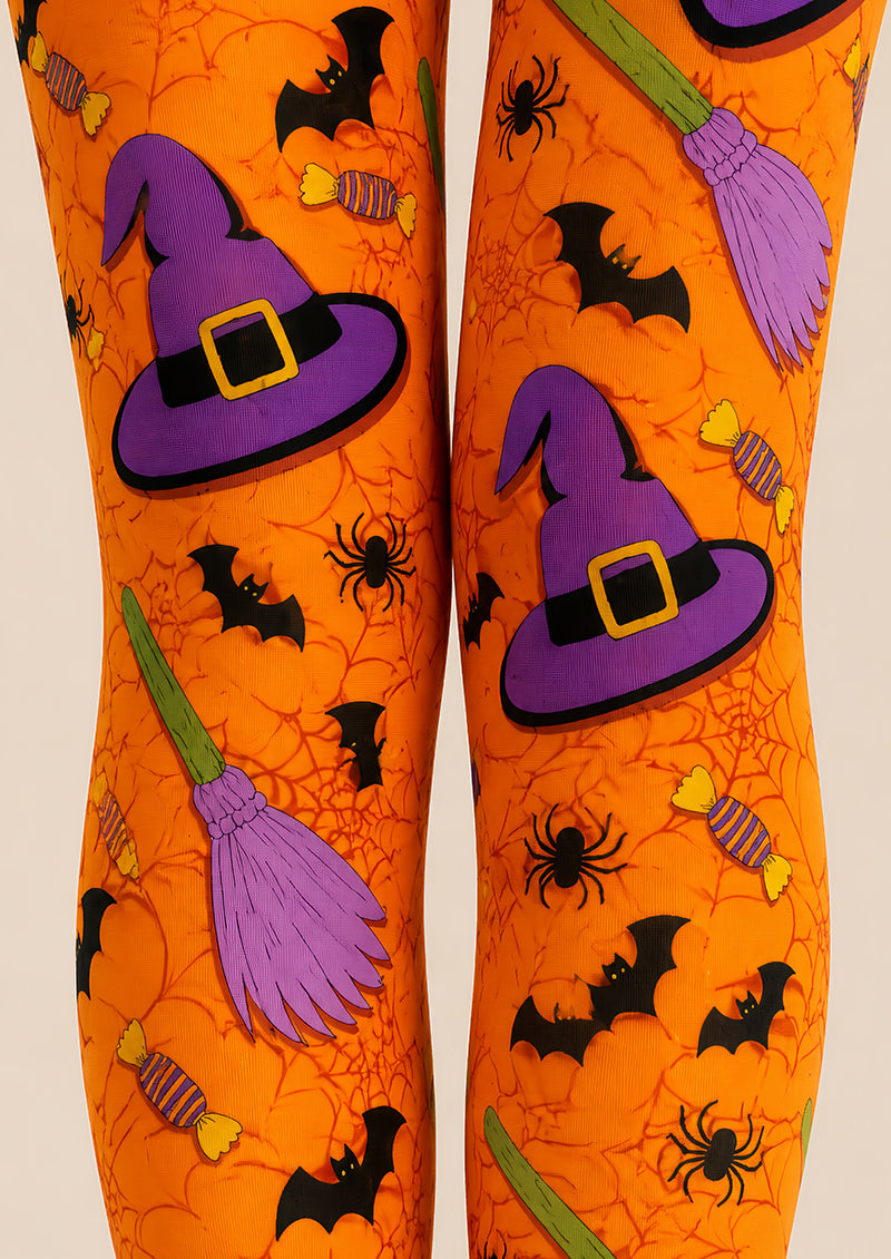 Orange Witch Hat Halloween Party Tights L67-27